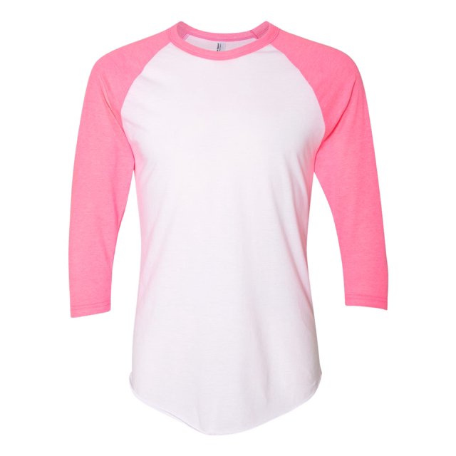 5050 Raglan T-Shirt à Manches Trois-Quarts, S, Rose Bruyère Blanche