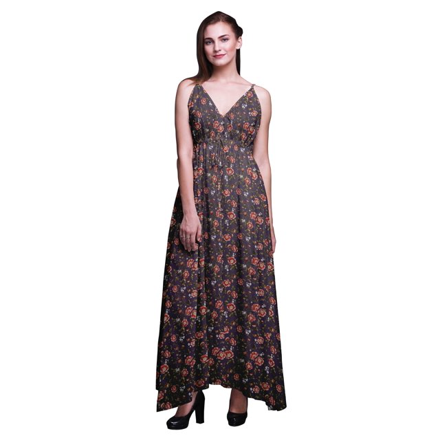 Bimba Robe Longue de Villégiature à Imprimé Floral pour Femmes à Cordon, Bretelles Spaghetti, Tenue de Plage - Très Petit