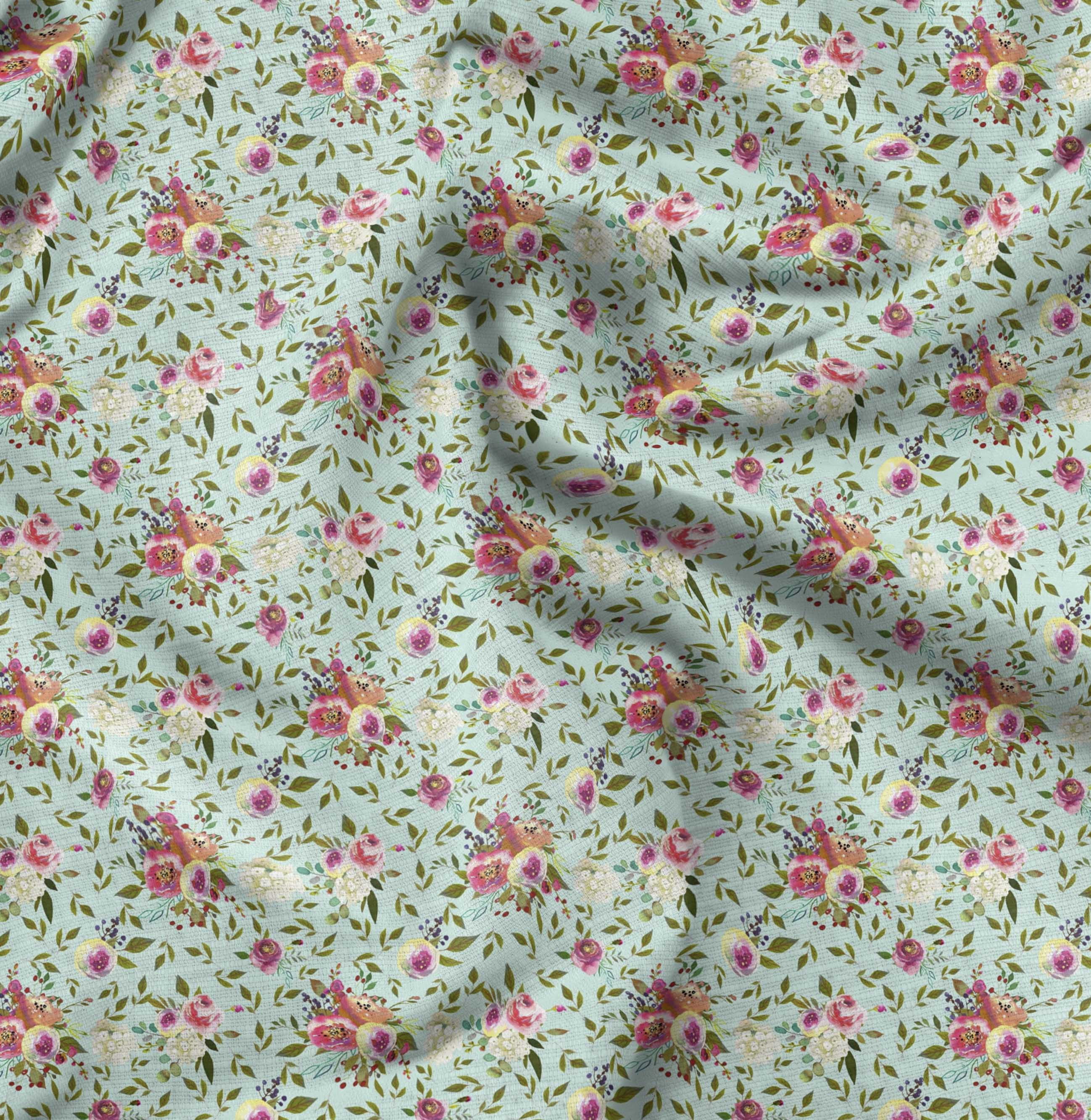 Soimoi Green Velvet Fabric Leaf Floral Print Fabric by Yard 58 Inch Wide