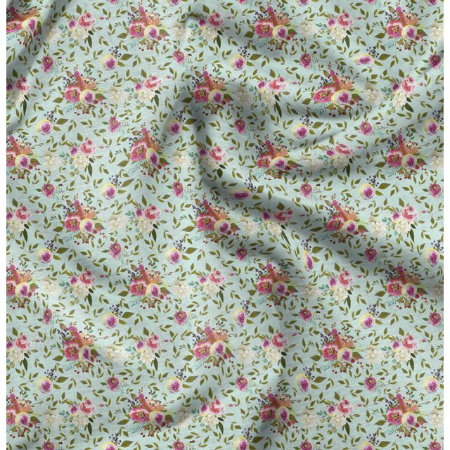 Soimoi Green Velvet Fabric Leaf Floral Print Fabric by Yard 58 Inch Wide