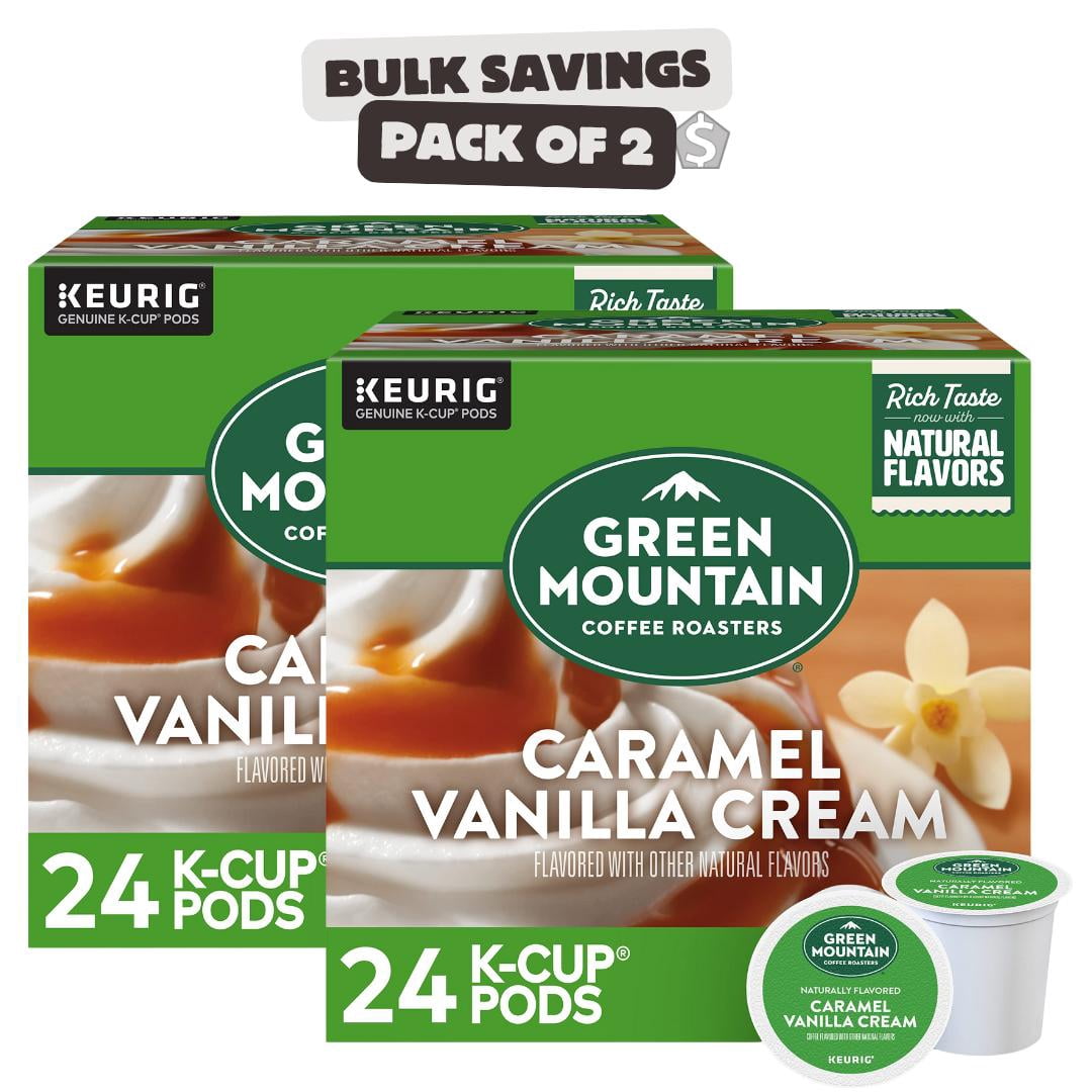 Pack of 2 - Green Mountain Coffee Roasters Caramel Vanilla Cream, Single-Serve Keurig K-Cup Pods, Flavored Light Roast Coffee, 24 Count
