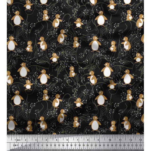 Soimoi Poly Georgette Fabric Floral & Penguin Ocean Print Sewing Fabric Yard 52 Inch Wide