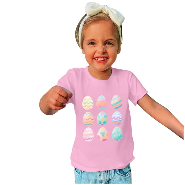 EGNMCR Blouses à Manches Courtes Col Rond & Chemises Enfants Garçons Filles Mode Pâques Œufs de Pâques Imprimé Col Rond Imprimé Haut à Manches Courtes Fille Blouse