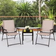 thumbnail image 3 of Costway 2 pcs Patio Folding Sling Dining Chairs Armrests Steel Frame Outdoor Beige, 3 of 8