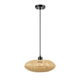 thumbnail image 1 of 1-Light Matte Black Pendant Light with Blonde Bamboo Shade, 1 of 9