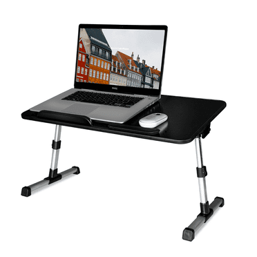 Bureau de Genoux Pliable Plateau de Lit Table, Support d'Ordinateur Portable Réglable en Hauteur et en Angle avec Surface Antidérapante, Bureau de Travail Debout Portable et Léger pour Canapé Sofa Plancher, Convient aux Ordinateurs Portables jusqu'à 17 Pouces