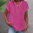 thumbnail image 2 of Timegard Cotton Linen Tops for Women V-Neck Button Short Sleeve Solid Color Dressy Casual Loose Tops, 2 of 5