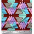 thumbnail image 1 of Soimoi Tissu Satin Modal Rouge Tissu à Imprimé Géométrique Triangulaire au Mètre 42 Pouces de Large, 1 of 3