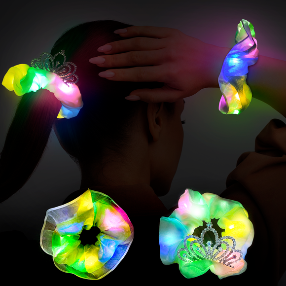 Chouchous Lumineux avec Couronne, Ensemble de 2 Chouchous Lumineux - Chouchous Lumineux dans le Noir, Chouchous Lumineux à Led & Attaches de Cheveux Lumineux dans le Noir, pour Filles/femmes Accessoires de Cheveux Lumineux à Led (Vert)