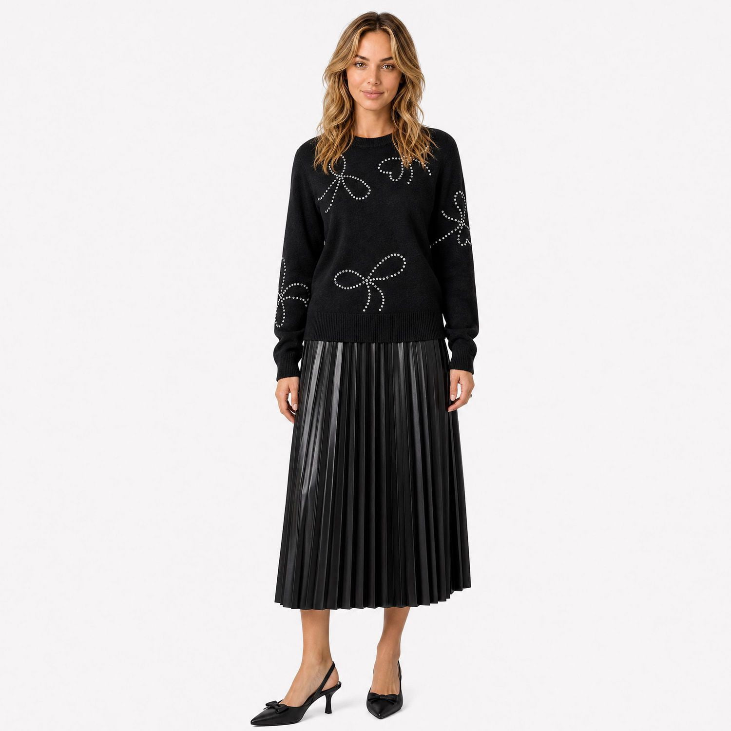 Devoted, Bow Rhinestore Sweater, XS-XL