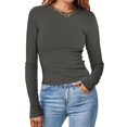 thumbnail image 2 of Timegard Hauts pour Femmes Col Ras du Cou Manches Longues Confortables Couleur Unie Camisoles Automne Décontracté Ajusté T-Shirts Hauts, 2 of 6