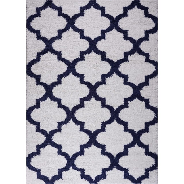 Ladole Rugs Grant Shaggy Fes Made in Europe Beautiful Abstract Polypropylene Small Mat Doormat Rug in Dark Blue White, 1'10" x 2'11"