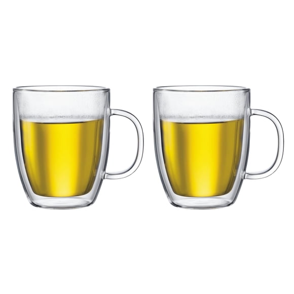 Bodum Tasse Isolée Bistro à Double Paroi 15 Oz, Verre Borosilicaté Résistant à la Chaleur, Ensemble de 2, Transparent