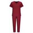 thumbnail image 4 of Women Scrub Sets, V Neck Medical Uniform Top with Pockets, Drawstring Scrub Pants, Nurse Uniform Sets for Work, Casual Two-Piece Outfits, 4 of 7