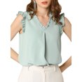 thumbnail image 2 of INSPIRE CHIC Women's Ruffled Sleeveless Pullover V- Neck Work Blouses Tops XS Cyan, 2 of 8