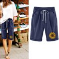 thumbnail image 2 of VEKDONE Gift Card Plus Size Shorts for Women Comfort Linen Cotton Trousers Printed Plus Size Drawstring Wide Leg Short Pant With Pockets, 2 of 3