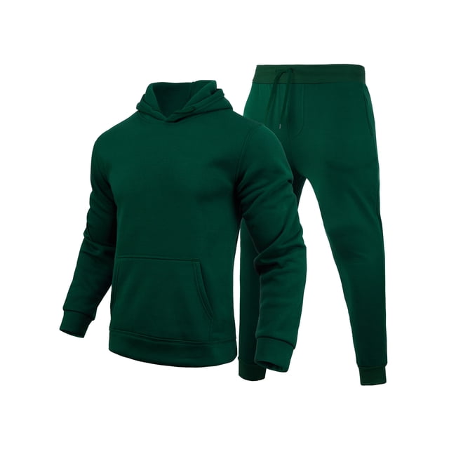 Innerwin Tracksuit Set Solid Color Men Sweatsuit Sports Hooded Athletic 2 Piece Jogging Suits Green L