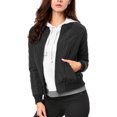 thumbnail image 2 of INSPIRE CHIC Women's Stand Collar Zip Up Raglan Sleeves Bomber Quilted Jacket S Black, 2 of 6
