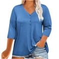 thumbnail image 2 of Jsaierl Womens Solid Color Loose Plus Size Tops 3/4 Sleeve V Neck Casual Blouses Basic Lightweight Simple Shirts, 2 of 9