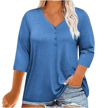 Yuyuzo Hauts pour Femmes Grande Taille T-Shirts à Manches 3/4 Décontractés T-Shirts à Col en V T-Shirts Amples Décontractés Basiques Haut