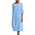 thumbnail image 1 of RKSTN Robe Maxi pour Femme Grande Taille Robe d'Été Simple Coton-Lin Col Rond Robe de Plage Manches Courtes Plissée Ligne A Robe Midi, 1 of 8
