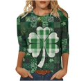 thumbnail image 2 of Mceream T-Shirt à Manches 3/4 St Patricks Day Hauts pour Femmes Printemps Col Rond T-Shirts Décontractés Blouses à Imprimé Floral T-Shirts Graphiques Tenues d'Été Hauts Boho Grande Taille Chemises à Imprimé Trèfle L, 2 of 5