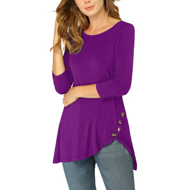 INSPIRE CHIC Tunique Décontractée pour Femme à Manches 3/4, Ourlet Asymétrique, Violet, TG