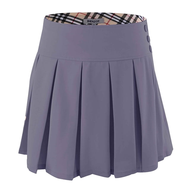 Bienzoe Jupe d'Uniforme Scolaire pour Fille, Extensible, Plissée, Taille Ajustable, Gris 18