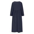 thumbnail image 4 of Robes d'Été Grande Taille Mode Femme Printemps/été Col en V Manches 3/4 Robe en Coton et Lin Robes T-Shirt en Liquidation, 4 of 6