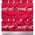 thumbnail image 1 of Soimoi Tissu en Rayonne Rouge Penguin & Rayures Imprimés d'Animaux au Mètre 42 Pouces de Large, 1 of 3