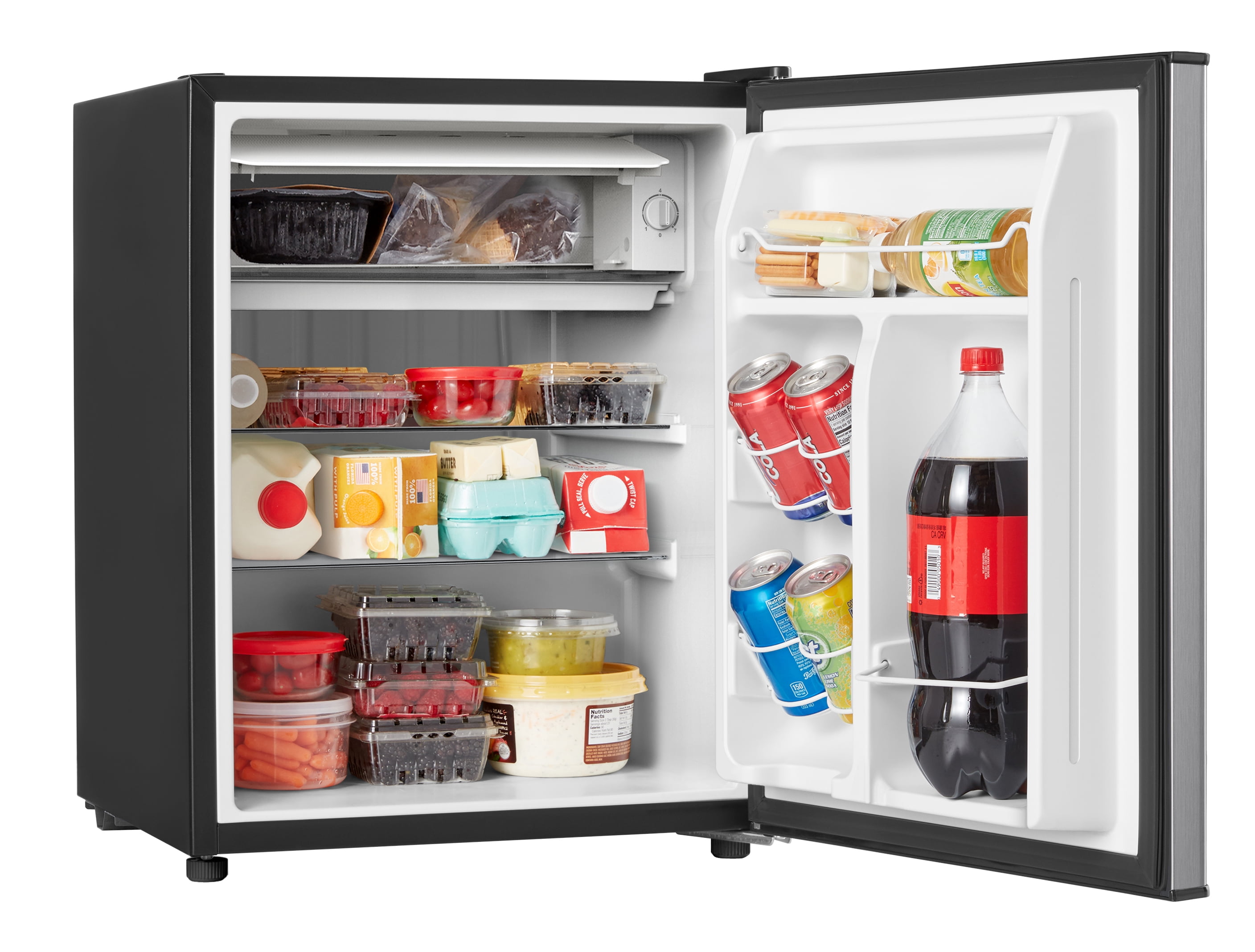 Hamilton Beach 2.5 Cu.Ft Mini Fridge, Compact Refrigerator, Single Door, Adjustable Glass Shelves, Reversible Door, Stainless Steel