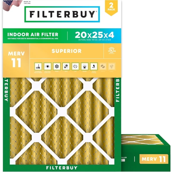 Filterbuy 20x25x4 Air Filter MERV 11 Allergen Defense, HVAC AC Furnace Air Filters Replacement (2-Pack)