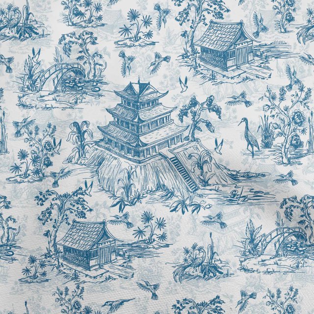 oneOone Cotton Flex Medium Blue Fabric Asian Japanese Pattern Sewing Material Print Fabric By The Yard 40 Inch Wide