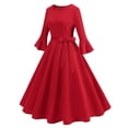 thumbnail image 4 of cfhntfmh Robes de Cocktail pour Femmes Élégantes à Manches Longues Évasées Robe d'Automne de Noël Ceinturée à Col Rond Robe de Soirée, 4 of 6