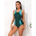 thumbnail image 4 of Charmo Womens Zipper Color Blocked One Piece Swimsuit Racerback Sport Swimwear, 4 of 6