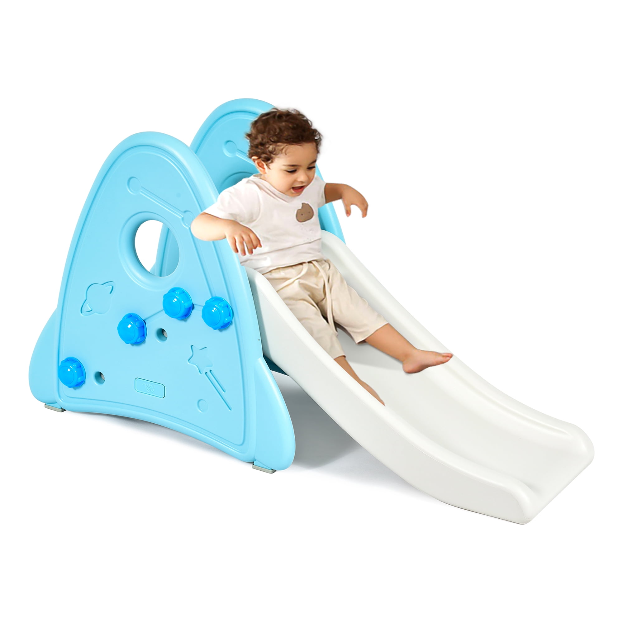 COSTWAY Toboggan 4 En 1 Pliable Avec Balançoire, Panier De Basket Et échelle, Pour Enfants De 18 Mois Et Plus, Charge 30 Kg