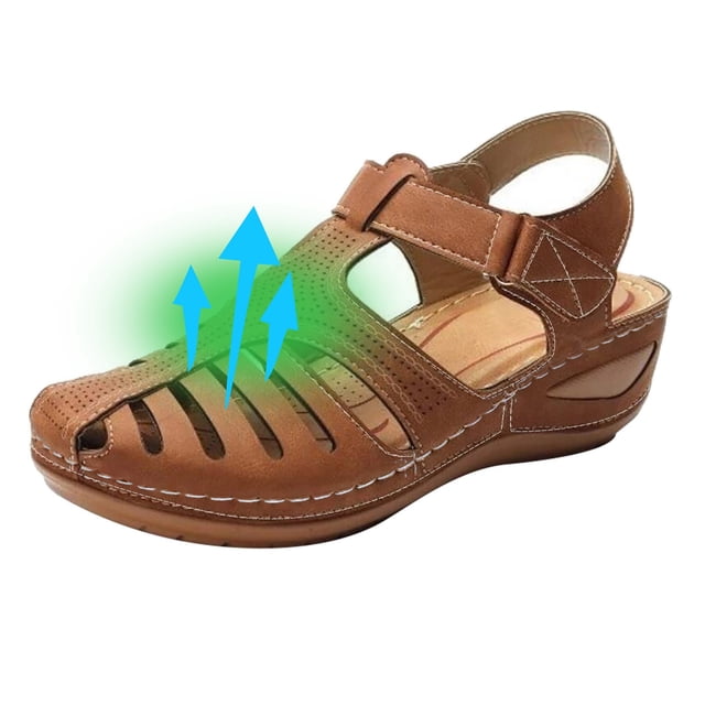 Mefallenssiah Soft Leather Closed toe Vintage Anti-Slip Sandals for Women