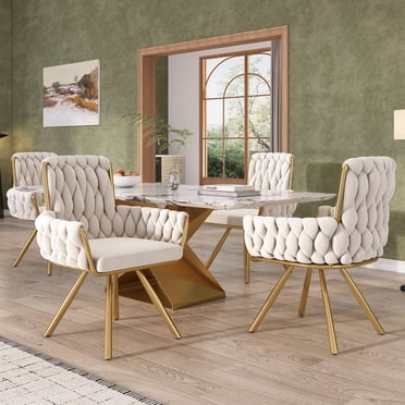 Noble House Set of 4, Velvet Dining Chairs, Luxurious Tufted Swivel Chair, beige