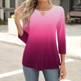 thumbnail image 4 of Olyvenn Hauts pour Femmes à Manches 3/4 2025 Printemps Goutte d'Eau Col en V Décontracté Tunique Dégradée T-Shirts Été Tendance Boho Blouses Florales Rouge Melon D\'eau S, 4 of 6