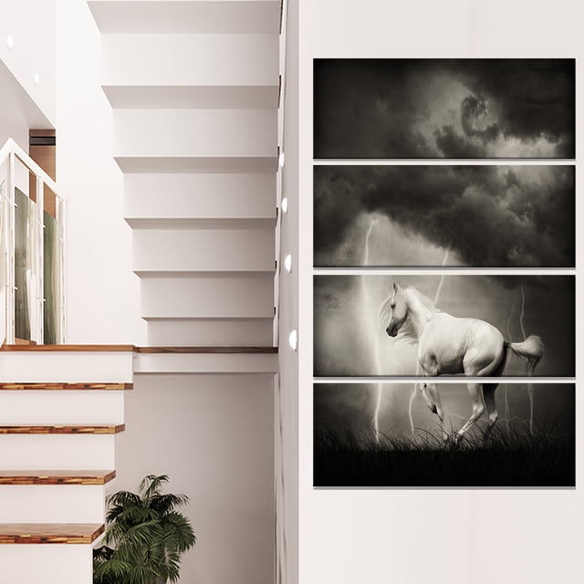 White Horse under Thunder Sky - Animal Canvas Art Print