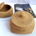 thumbnail image 4 of Handmade Woven Rattan Storage Basket with Lid Multipurpose Organizer Box Decorative Wicker Bin for Kitchen Shelf Desktop Picnic Food Bread Keys Entryway Living Room Bedroom Bathroom Decor, 4 of 4