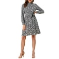 thumbnail image 2 of INSPIRE CHIC Robe Fleurie pour Femme Col Montant Manches Longues Taille à Nouer Longueur Genou Robe Bohème m Bleu Marine, 2 of 8