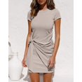 thumbnail image 2 of Robe T-Shirt d'Été pour Femme Décontractée à Manches Courtes 2021 Col Ras du Cou Moulante Froncée à Nouer à la Taille Mini Robes, 2 of 5
