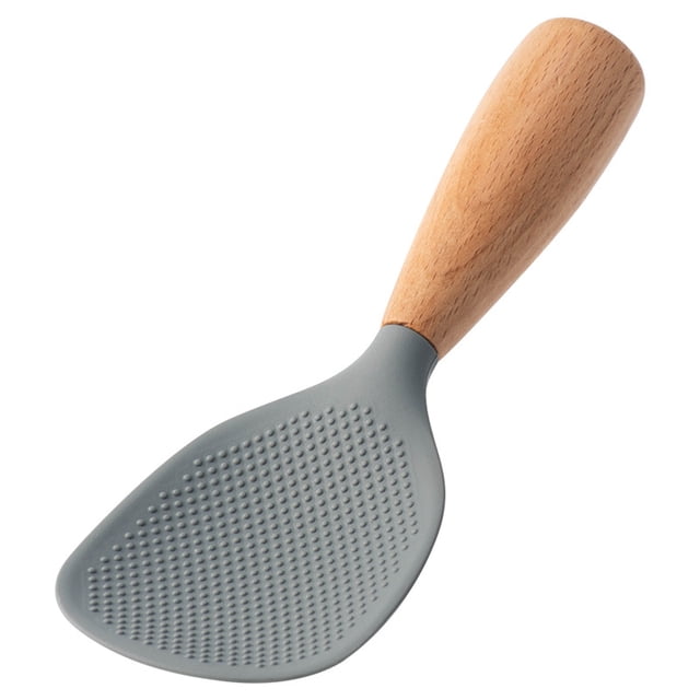 Food Grade Stand Up Silicone Wooden Handle Rice Spoon Heat Non Stick Rice Serving Spoon Household Rice Cooker Spoon