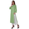 thumbnail image 3 of Bimba Kurta Droite Unie Ethnique Indienne pour Femmes à Col Mandarin avec Encolure Plissée en Coton, 3 of 7