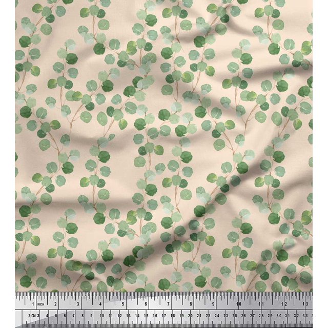 Soimoi White Poly Georgette Fabric Leaf Leaves Decor Fabric Printed Yard 52 Inch Wide