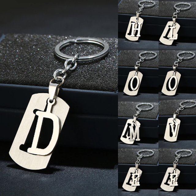 Porte-clés Multifonction Lustre Brillant Surface Lisse Réutilisable DIY Acier Inoxydable Lettres A-Z Femmes Hommes Porte-Clés pour Portefeuille