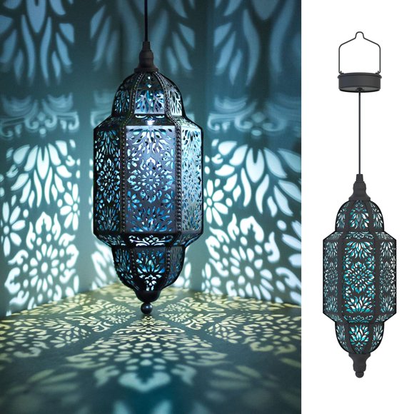 Twinkya Lumières Solaires Suspendues Extérieur Jardin Lanterne Solaire Décorative Étanche Métal Marocain Décorations Extérieures pour Patio Allée Porche Jardin Décor (Noir, 1 Pack)