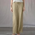 thumbnail image 1 of LSLJS Women's Spring and Solid Color Elastic Waist Cotton Linen Versatile Straight Tube Casual Wide Leg Pants Womens Work Pants, 1 of 6