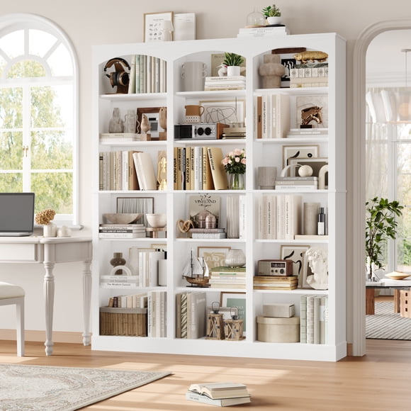 Homfa Bibliothèque et Étagères à 18 Cubes, Armoire Bibliothèque Autoportante à 6 Niveaux à Triple Largeur de 71,2 Pouces pour Bureau à Domicile et Salon, Texture Écorce Blanche